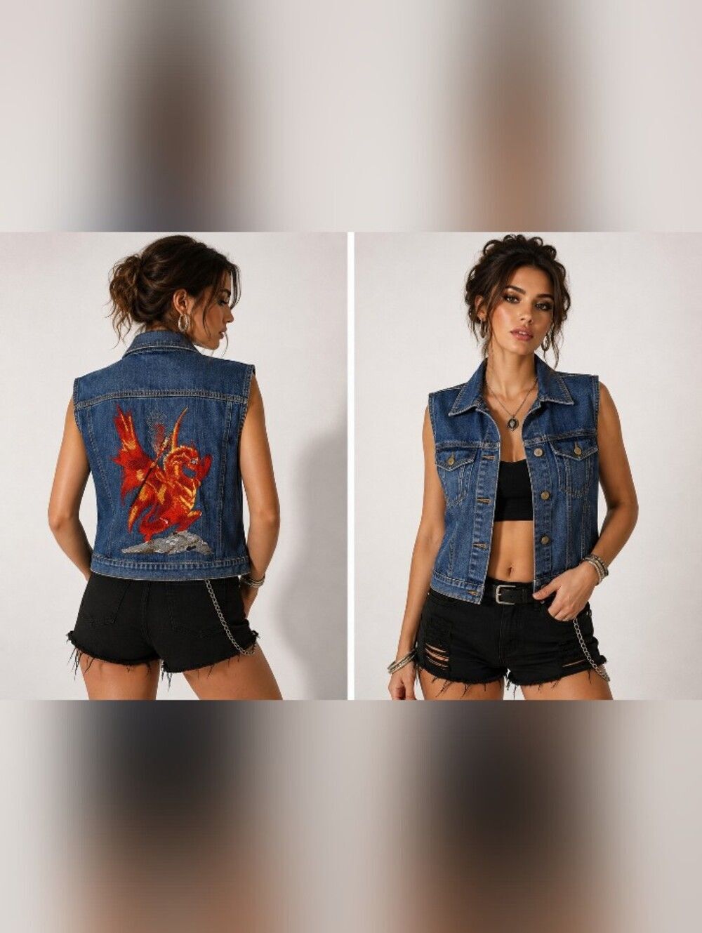 Venezia Dragon's Lair Tattoo Studio Embroidered Denim Vest Women's 18/20 Plus